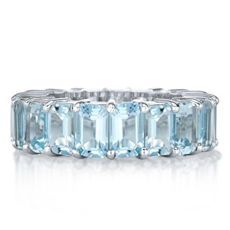 Emerald Cut Eternity Band For Women Aquamarine RIng