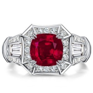 Italo Halo Ruby Cushion 2 Prong Unique Engagement Ring For Women