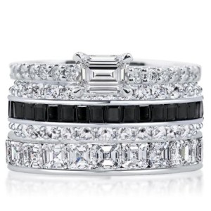 Italo Emerald & Asscher & Baguette Black Stackable Band Set