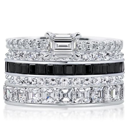 Italo Emerald & Asscher & Baguette Black Stackable Band Set
