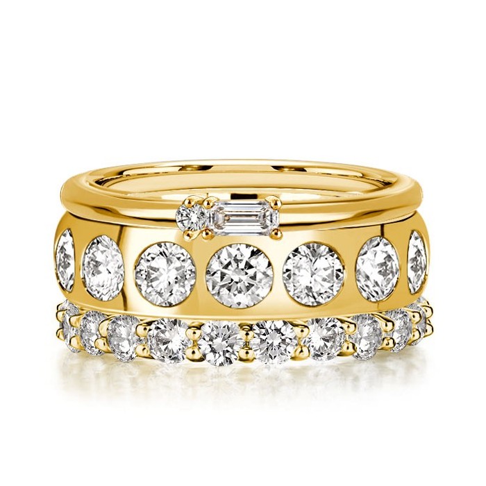 Italo Golden Baguette & Round Cut Stackable Band Set For Women
