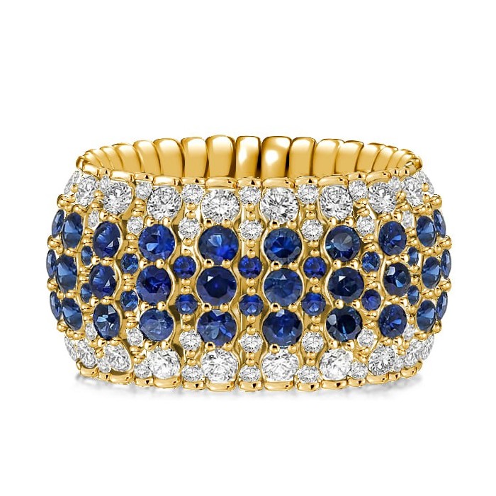 Italo Golden Multi Row Blue Sapphire Eternity Wedding Band