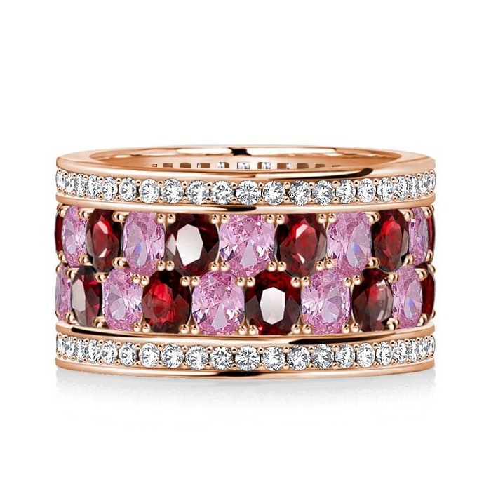 Italo Rose Gold Oval Cut Garnet Pink Stone Multi Row Band