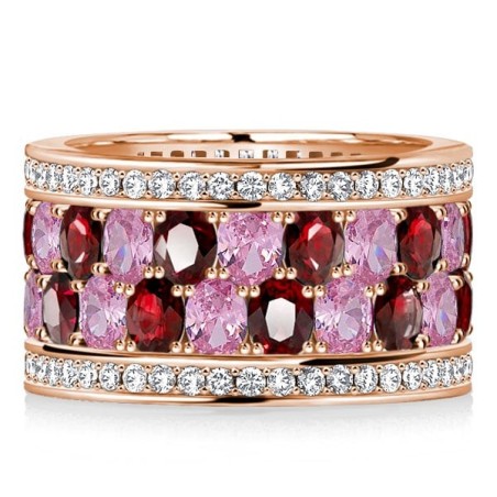 Italo Rose Gold Oval Cut Garnet Pink Stone Multi Row Band
