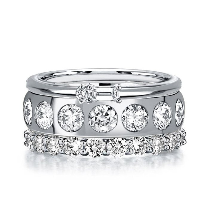 Italo Baguette & Round Cut Stackable Band Set For Women