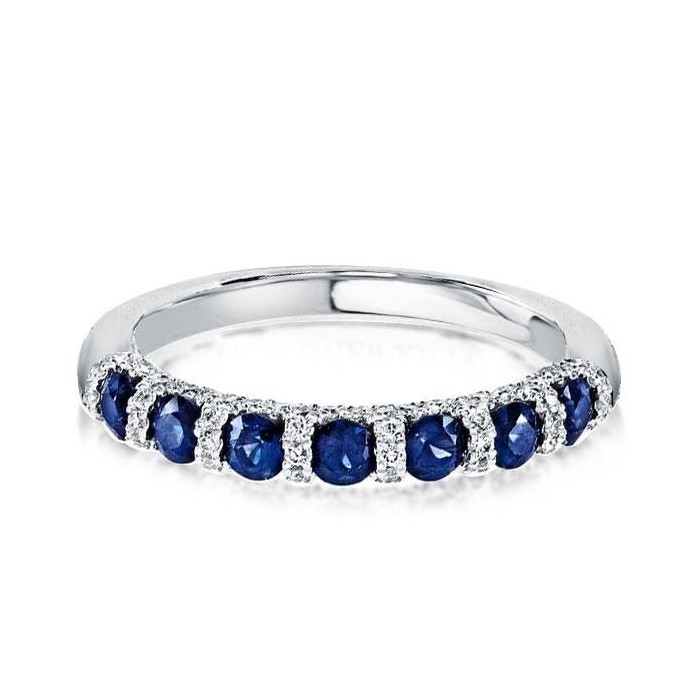 Classic Halo Round Womens Blue Sapphire Wedding Band