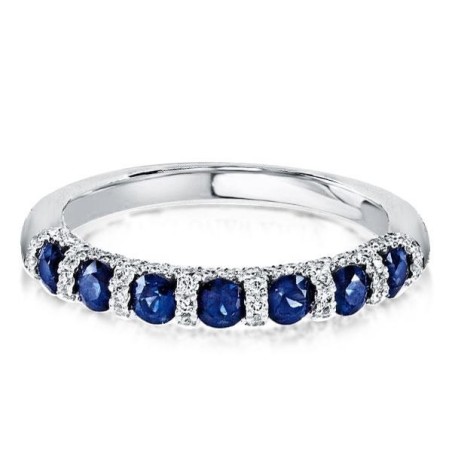 Classic Halo Round Womens Blue Sapphire Wedding Band