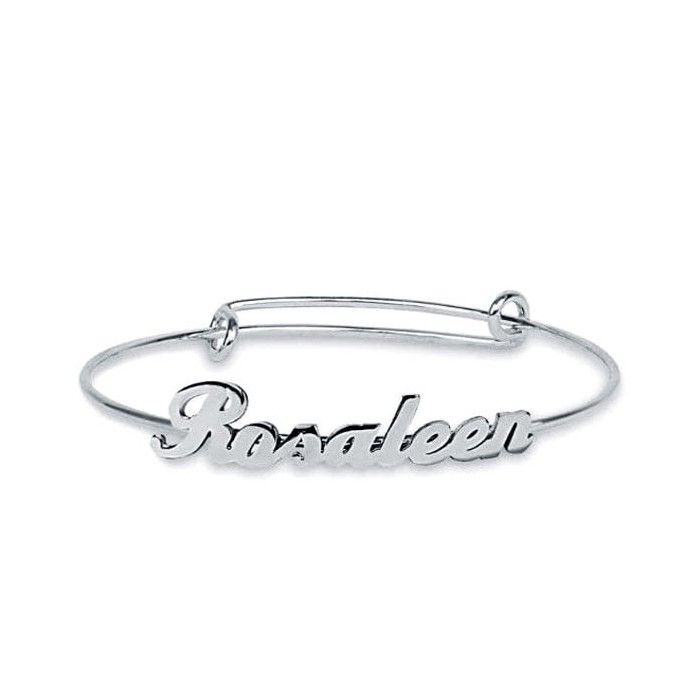 Personalized Name Bangle Bracelet In Silver