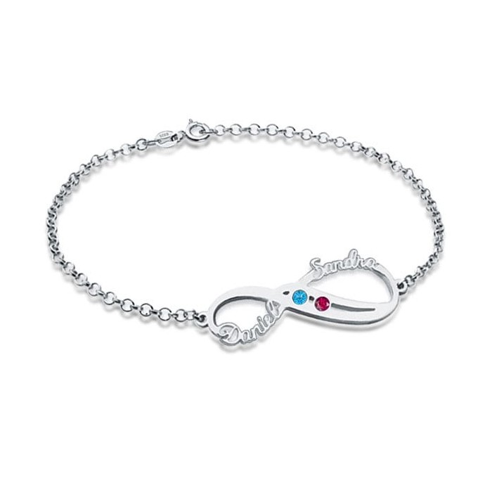 Personalized Infinity Names Bracelet with Birthstones