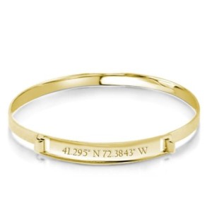 Personalized Coordinate Engraved Bangle in 14k Gold Plating