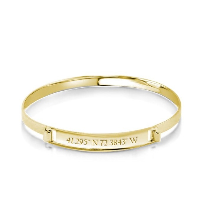 Personalized Coordinate Engraved Bangle in 14k Gold Plating