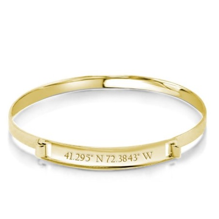 Personalized Coordinate Engraved Bangle in 14k Gold Plating