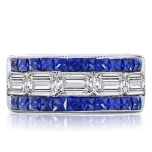 Three Row Milgrain Baguette Cut Wedding Band