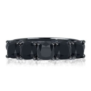 Five Stone Black Cushion Half Eternity Wedding Band