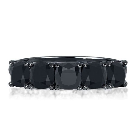 Five Stone Black Cushion Half Eternity Wedding Band