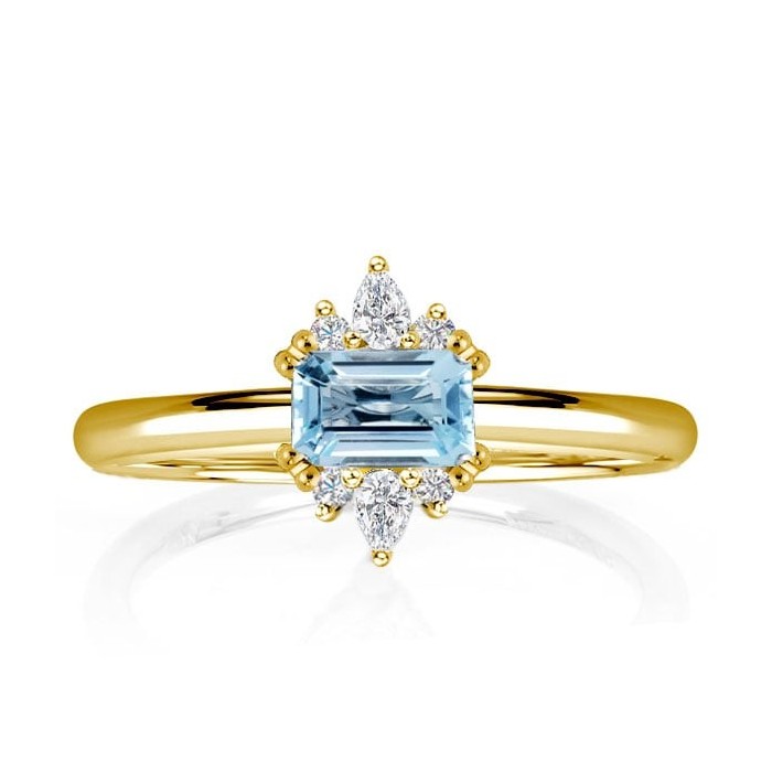 Golden East West Emerald Aquamarine Engagement Ring