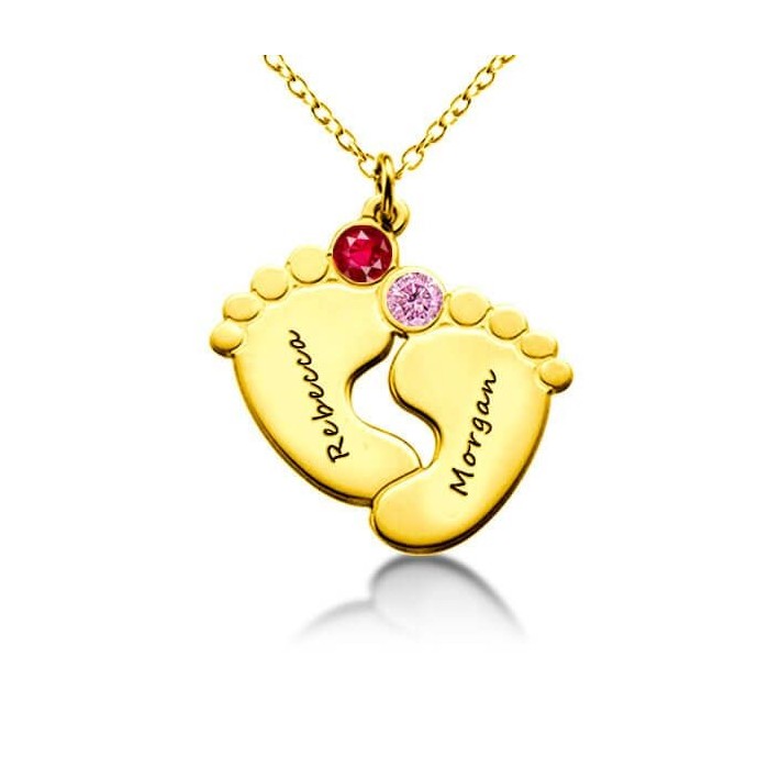 Personalized Baby Feet Necklace with Birthstones