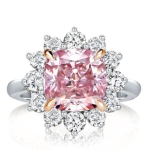 Two Tone Pink Cushion Cut Engagement Ring
