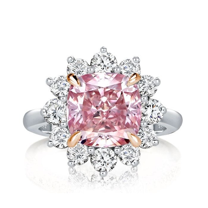 Two Tone Pink Cushion Cut Engagement Ring