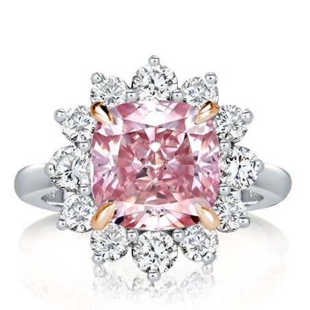 Two Tone Pink Cushion Cut Engagement Ring