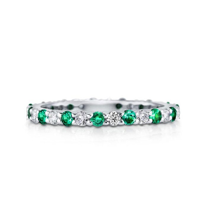 Alternating Created White & Green Sapphire Eternity Wedding Band