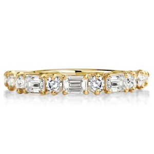 Golden Round & Emerald Cut Half Eternity Wedding Band