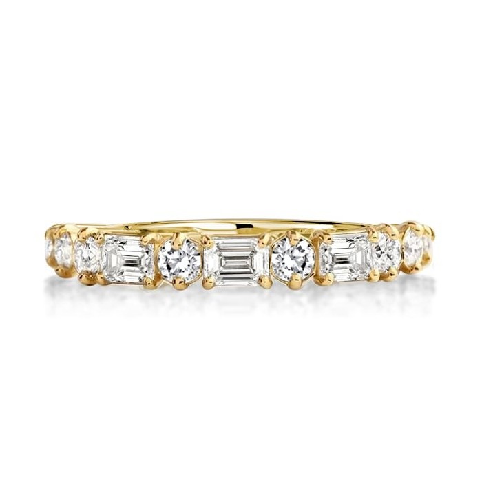 Golden Round & Emerald Cut Half Eternity Wedding Band
