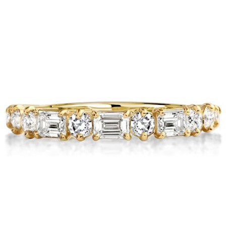 Golden Round & Emerald Cut Half Eternity Wedding Band