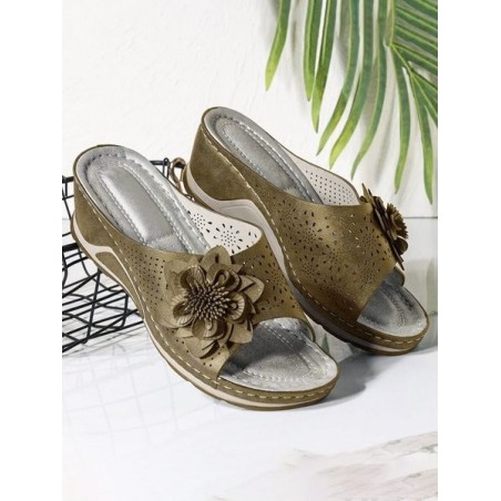 JFN 3D Floral Cutout Upper Vintage Bohemian Wedge Slippers