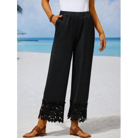 JFN Plain Autumn Urban Lace Straight Flowy Pants