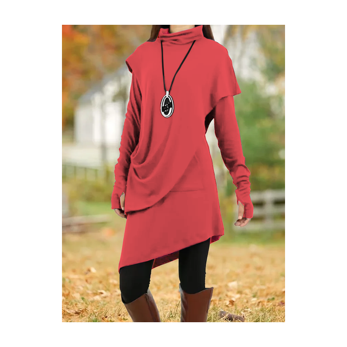 Long Sleeve Turtleneck Asymmetric Tunic Dress