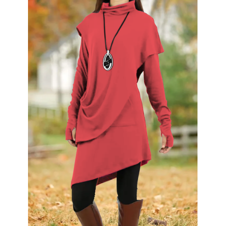 Long Sleeve Turtleneck Asymmetric Tunic Dress