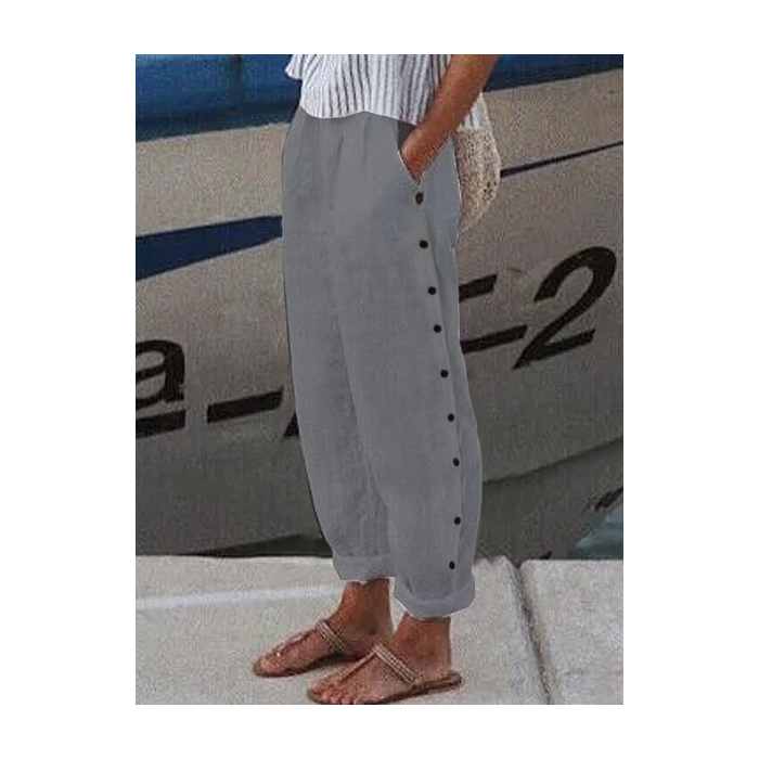 Women's Elastic Waist T-Line Turnip Pants Daily Going Out Pants Linen Buttoned Cotton Plain Spring/Fall Pants