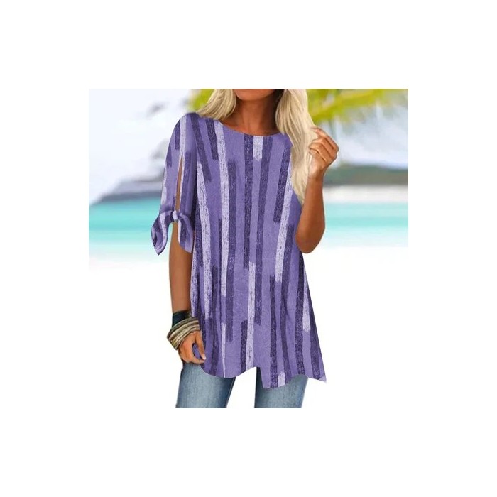 Geometric Crew Neck Loose Casual Blouse