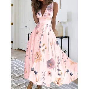 Casual Regular Fit Floral V Neck Dress