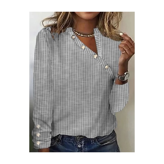 Buttoned Casual Asymmetrical Loose T-Shirt