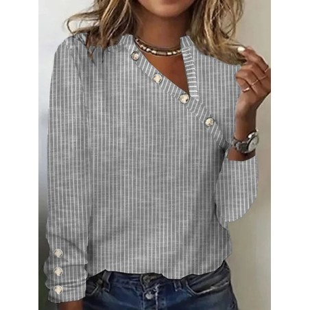 Buttoned Casual Asymmetrical Loose T-Shirt