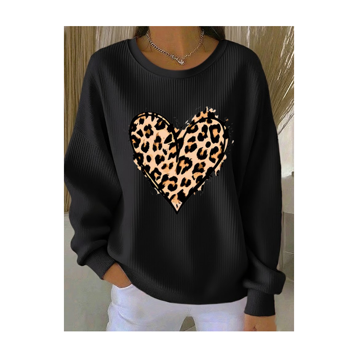Women Leopard Crew Neck Printing Casual Spring/Fall Long Sleeve Sweatshirt