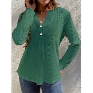 Loose Plain Notched Casual T-Blouse