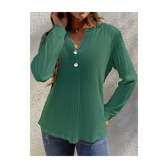 Loose Plain Notched Casual T-Blouse