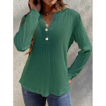 Loose Plain Notched Casual T-Blouse