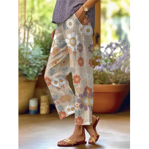 Women Floral Long Pants Casual Spring/Fall Trousers