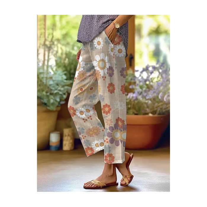 Women Floral Long Pants Casual Spring/Fall Trousers