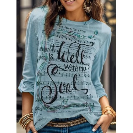 Casual Crew Neck Music T-Shirt