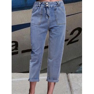 Buttoned Denim Casual Jeans