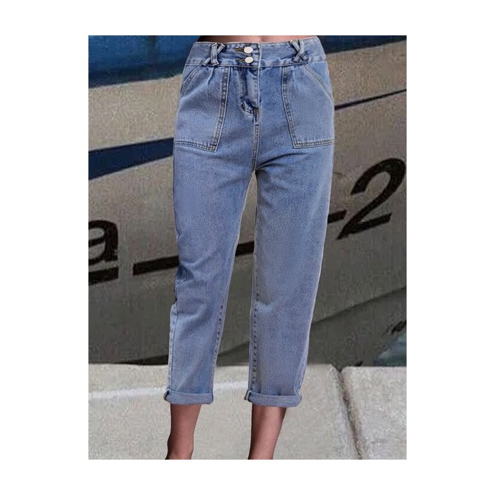 Buttoned Denim Casual Jeans