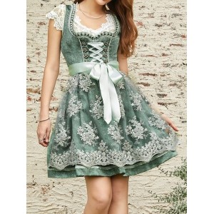 Square Neck Vintage Lace Gradient Dress