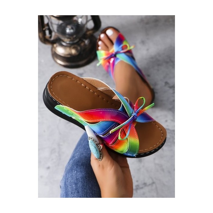 Casual Bowknot Hollow out Comfy Wedge Heel Slide Sandals