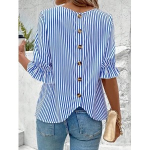 Striped Crew Neck Simple Loose Shirt