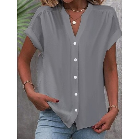 Women's Short Sleeve Shirt Summer Plain Stand Collar Daily Going Out Casual Top